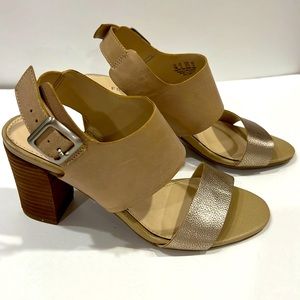 Franco Sarto Cream and gold leather heeled sandals
